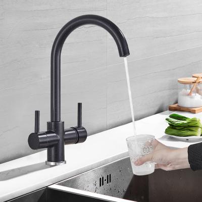 China Matte Black Kitchen Sink Faucet Crane Dual Handles Purification Kitchen Faucet Water Filter Metered Pure Mixer Tap Hot And Cold for sale