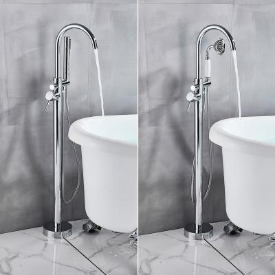 China Without Faucet White Floor Mounted Bathroom Sliding Bar Chrome Bathtub Freestanding Tub Shower Set Swivel Spout Faucet Clawfoot Tub Mixer for sale