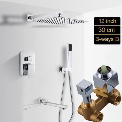 China With Slide Bar Chrome Wall Installation Bathroom Waterfall Shower Faucet Concealed Shower Bathroom Faucet In Wall Type Triple Function Shower for sale