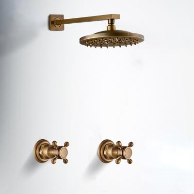 China No Handle Antique Brass Wall Mounted Mixer Shower Faucet Accessory Bathroom Shower Faucets Slide Bar Dual Handle Shower Faucet for sale