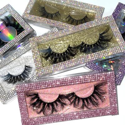 China Private Label Fluffy Hand Made 3d Strip Thick Full Lashes Faux Stone Lashes Business 25mm Mink Eyelash Customized Vendor for sale