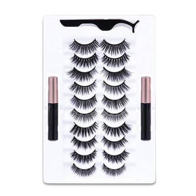 China Wholesale 3d Real Mink Long Magnetic Eyelashes Natural Magnetic Lashes Kit 10 Pairs Private Labels Packing Case Set With Eyeliner for sale