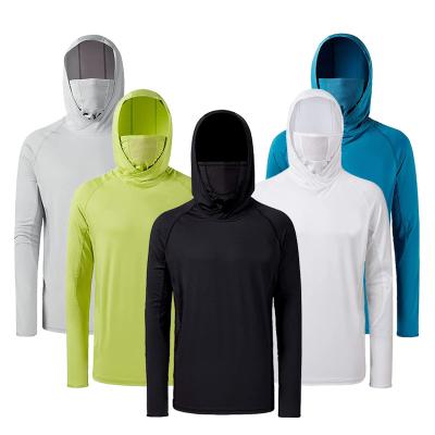 China Anti-Bacterial UPF 50 Mens Long Sleeve Fishing Shirt with Mask UV Neck Gaiter Hoodie Fishing Apparel for sale