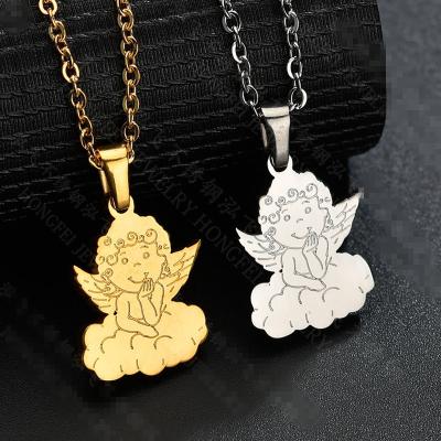 China New Design CLASSIC Angel Cupid Pendant Necklace Female Sweater Fashion Long Stainless Steel Necklace for sale