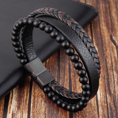 China New Fashion Vintage Stone Bracelet Men's Jewelry Natural Leather Male Hand Decoration Hot Sale Bracelet for sale