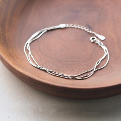 China Wholesale Vintage Good Quality Flat Snake Chain Bracelet Jewelry 925 Silver Made Women Fashion Bracelet for sale