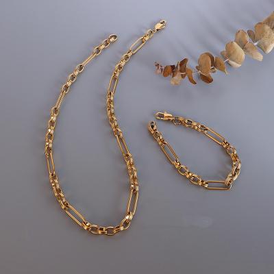 China Vintage Simple Design Stainless Steel Bracelet And Necklace Sets Circles 18K Gold Plated Bracelet Necklace Set for sale