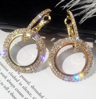 China TRENDY Big Metal Round Creative 18K Gold Plated Shiny Crystal Stud Earring Simple Geometric Earring for sale