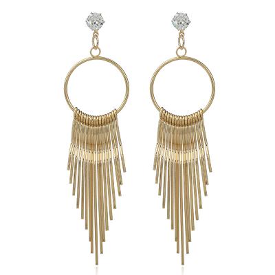 China Fashion Cheap Women Factory Shiny Tassel Earrings Wedding Gold Crystal Tassel Stud Earrings Jewelry for sale