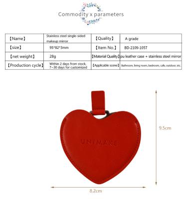 China Customized Hot Selling Personalized Logo Printing Makeup Mini Mirror Small PU Protective Shell Fold Mirror Heart Shaped Mirror for sale