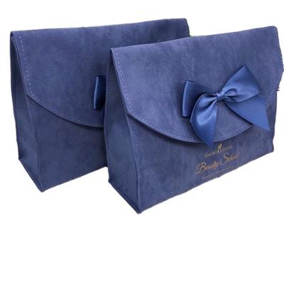 China Recyclable Custom LOGO Velvet Gift Pouch With Ribbon Tie Gift Packaging Bags For Cosmetics Makeup Brushes for sale