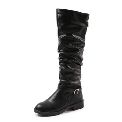 China Fashion Buckle Strap Women Knee High Boots Lightweight Snow Boots Ladies Low Heel Horsing Boots for sale