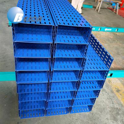 China Steel Light Blue Powder Painted Coating Perforated Cable Tray for sale