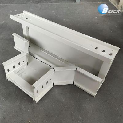 China Steel Powder Coated Outdoor Network White Colored Vertical Cable Tee Trunking for sale