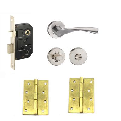 China Euro Mordern Bar Bolt Zinc Latch Door Lock Body Mortise Lever Door Handle With Hinge Full Set for sale