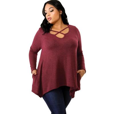 China 2019 Anti Shrink Burgundy Women Crisscross Knit Women Plus Size Tops for sale