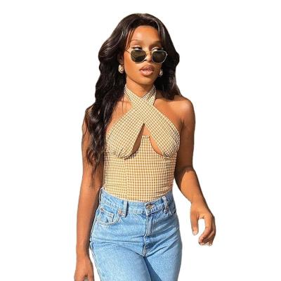 China Plaid Color Washable Printed Sexy Bustier Tops Women's Zipper Vest Corset Shape 2021 Summer Tank Tops for sale