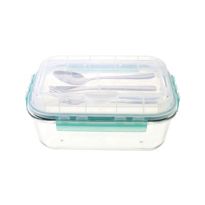 China Multifunctional Hot Sale Lock Lid Borosilicate Glass Storage Microwavable Food Container with Cutlery Set for sale