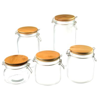 China Eco-Friendly Airtight Storage Food Storage Canister Around Lid Glass Food Storage Bamboo Jar for sale