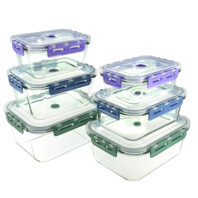 China Borosilicate Glass Food Storage Container Food Storage Container Microwavable Leakproof Stacking Airtight Set for sale