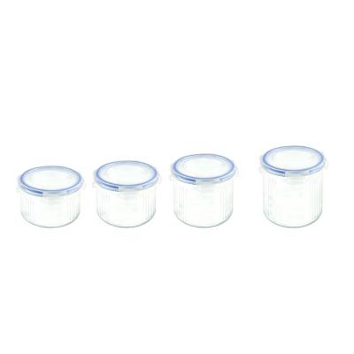 China Hot Sale Classic Wholesale Stocked Healthy Eco Friendly Glass Jars With Lids Set Soda Lime Glass for sale