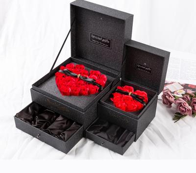 China Custom Recyclable Double Layer Factory Made Jewelry Gift Box Rose Drawer Black Gift Box Festival Gift Packing Box for sale