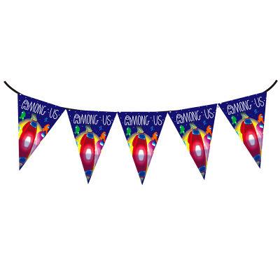 China Festival decoration factory selling birthday party supply double side printing 19*28cm paper pennants, triangles FLAGS, party banners for sale