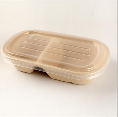 China Eco-friendly Disposable Biodegradable Food Bowl Light Compartment Fitness Box Fast Food Pulp Takeout Pulp Box for sale