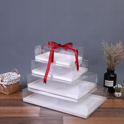 China New Biodegradable Cake Box Wedding Birthday Party PVC Square Rectangle Gift Packaging Boxes Large Transparent PET Digital Cake Box for sale