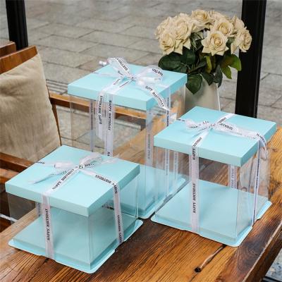 China 16 Inch Biodegradable Plastic Custom Wedding Cake Boxes Wholesale Transparent Large Clear Cake Boxes With Window Handle Lid Boxes For Cakes for sale