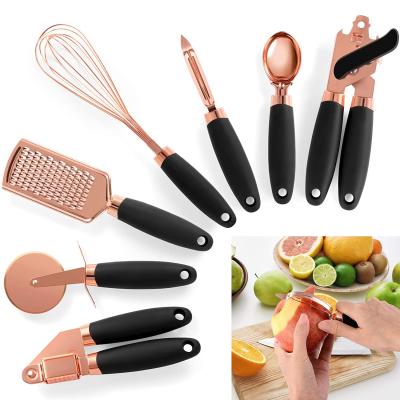 China New sustainable food grade plastic, 7pcs home utensilios copper utensils kitchen tools and smart instrument stainless steel set 2021/ for sale