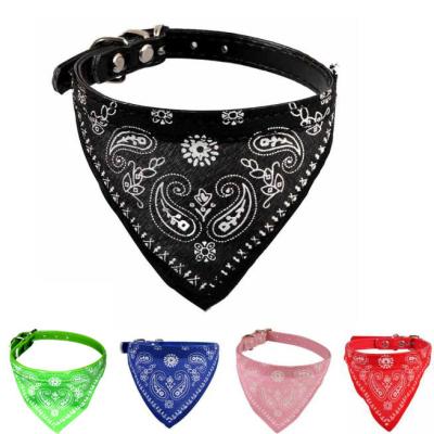 China Viable Adjustable Pet Puppy Scarf Bandana Collar Neck Scarf Dog Saliva Towel PU Cotton Dog Accessories Printing Triangle Bandage for sale