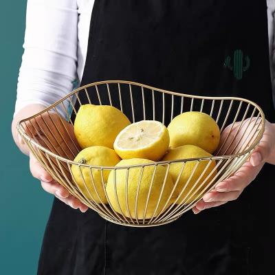 China Creative 2021 Iron Fruit Basin Kitchen Storage Basket Wrought Simple Modern Home Snack Dish Fruit Living Room Fruit Basket for sale