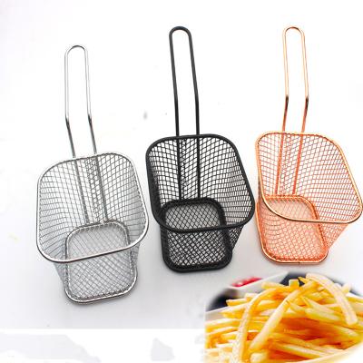 China Viable Plat Net Qualified Stainless Steel French Fries Baskets Strainer Kitchen Cooking Instrument Mini Frying Basket Mesh Portable for sale