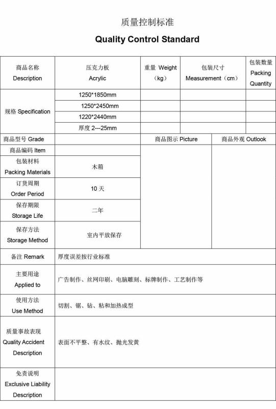 Acrylic QC Form - Cinda Advertising Solutions Co., Ltd.