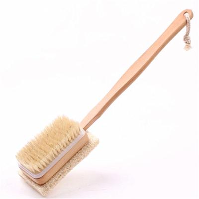 China Exfoliate 2 in 1Double Side Long Handle Stiffens Loofah Bath Brush Exfoliate Liner Brush for sale