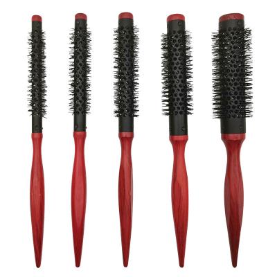 China Salon + Home Handle Nylon Aluminum Red Wood Tail Comb Round Heat Resistance Tube Brush Hair Brush For Salon Styling for sale