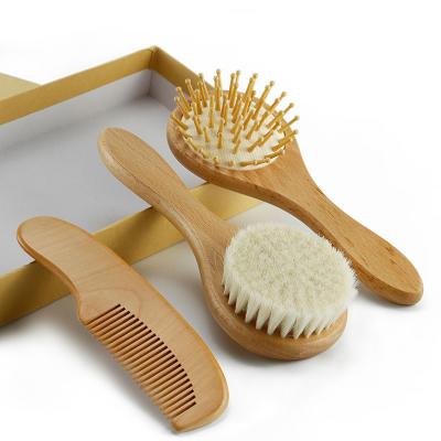 China Cushion Baby Hair Brush Eco-friendly Natural Wooden Comb Set Wooden Baby Brush Baby Reading Brush Wholesale for sale