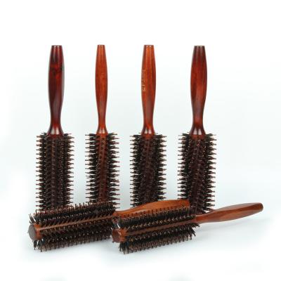 China Eco-friendly Boar Hair Compact Professional Natural Wooden Plant Brush Bristle Round Roller Comb Hair Brush for sale