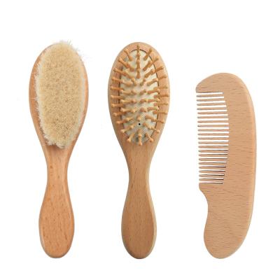 China Cushion Baby Hair Brush Eco-friendly Natural Wooden Comb Set Wooden Baby Brush Baby Reading Brush Wholesale for sale