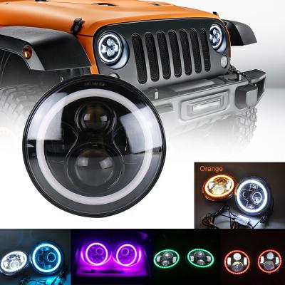 China PC+PMMA+ABS OVOVS 12V High Low Beam 7inch Led Headlight With Multicolor Halo Ring For for sale