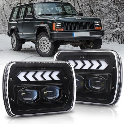 China For OVOVS XJ YJ Wrangler 5x7 Cherokee Square Headlight jeep With Squential Turn Signal DRL 5x7Inch Square Headlamp For Yj Xj for sale