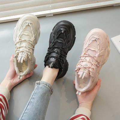 China 2022 Fashion Trend Sneakers Fashion Women Mesh Bottom Trainers Casual Shoes Soft Thick Lace Up Platform Sneakers Female Vulcanize Shoes for sale