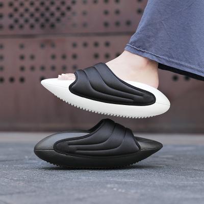 China 2022 Most Popular Thick Bottom Space Bread Slippers Beach Fashion Trends Breathable Soft Women Leather Trim Platform Sandals for sale