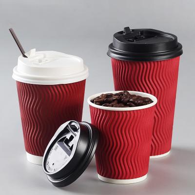 China 8 Recyclable Ripple Wall Paper Cups 12oz Disposable Corrugated Paper Cups For Coffee Tea And Cold Drinks for sale