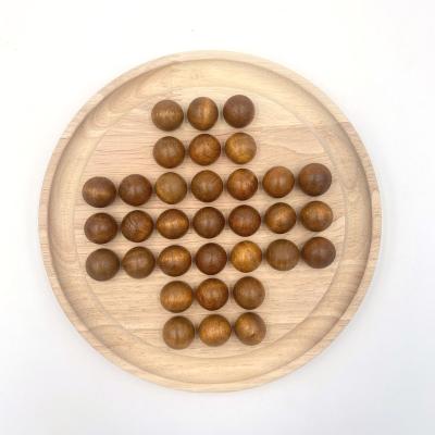 China 2023 Factory Direct Fun Training Brain Teaser Vintage Style 33 Wooden Marbles Beads Solitaire Board Wood Chess Game For Kids Adults for sale