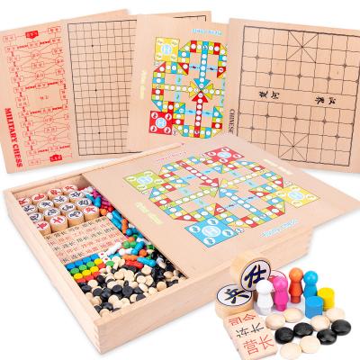 China Factory direct 2023 board game multi-function children's game 3 chess in 1 chess board game flying wooden toys for sale