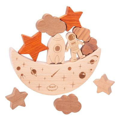 China Construction Toy Wooden Stacking Block Toys Building Block Toys Moon Wooden Balance Block for sale