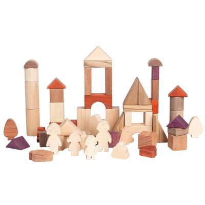 China Building Toy Best Selling Montessori Educational Natural Wood Building Blocks Set 56 Pieces Learning Toys For Children Kids for sale