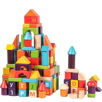 China The 2023 building toy factory direct 150 pcsChildren wooden colorful blocks 100 barrels children blocks toys boys and girls alphanumeric toys for sale